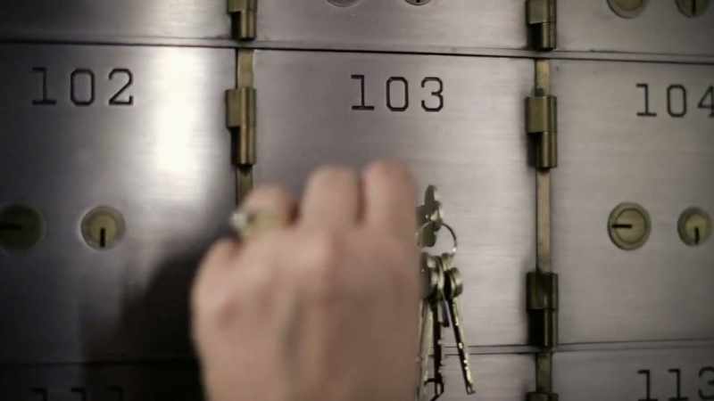 A safe deposit box has a design