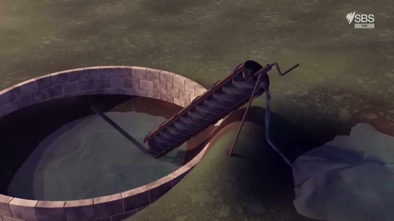 A screw that's turned constantly to remove water through a tube