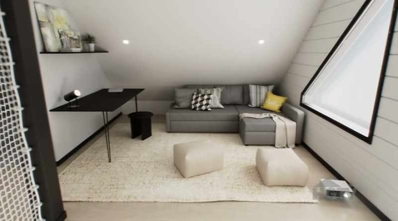 Add in a sectional couch that doubles as a bed