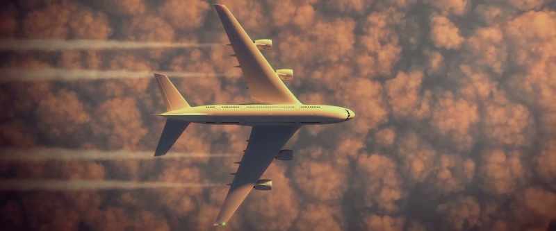 [Airplane droning]