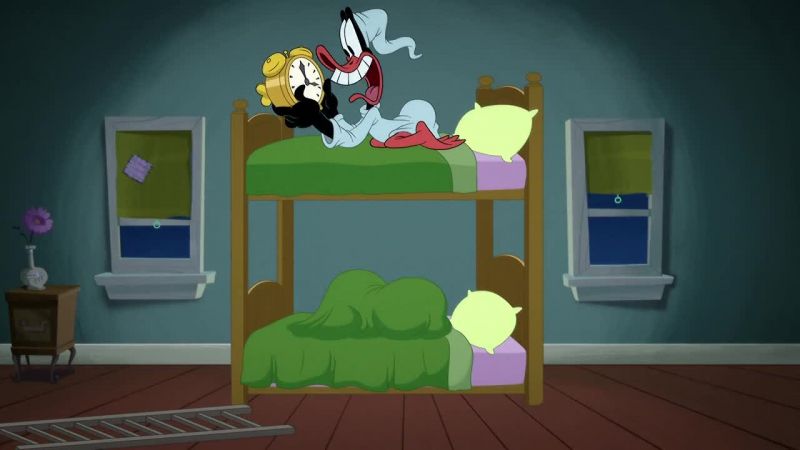 [alarm rings]