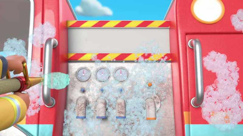 [all singing] ♪ Take the hose and spray, spray, spray ♪