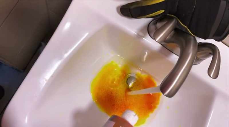 Although the dye is yellow, it changes to green as it runs through the sewer system