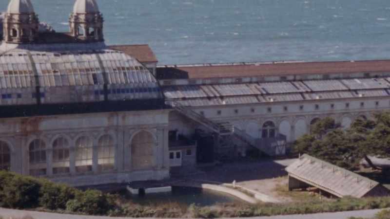 An elaborate glass-roofed palace