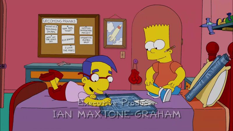 {\an8}(Bart and Milhouse laughing)