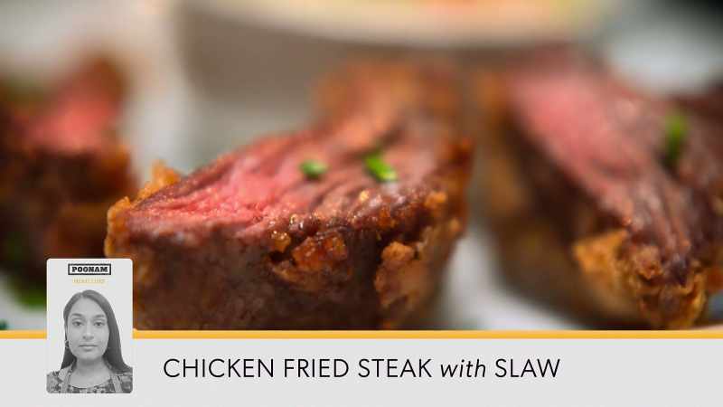 {\an8}LANKY: The steak has been cut with the grain