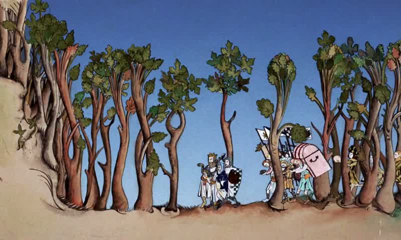 And so Arthur and Bedevere and Sir Robin set out on their search to find the enchanter of whom the old man had spoken in Scene 24