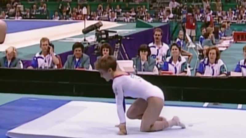 And she does it. She lands the vault on one foot
