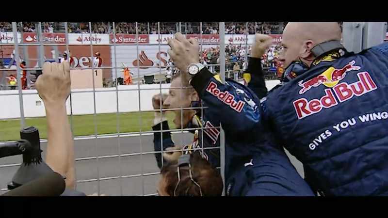 And here comes Mark Webber. It's a 1-2 for Red Bull