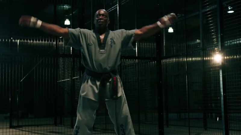 And it's Samson with a flying kick