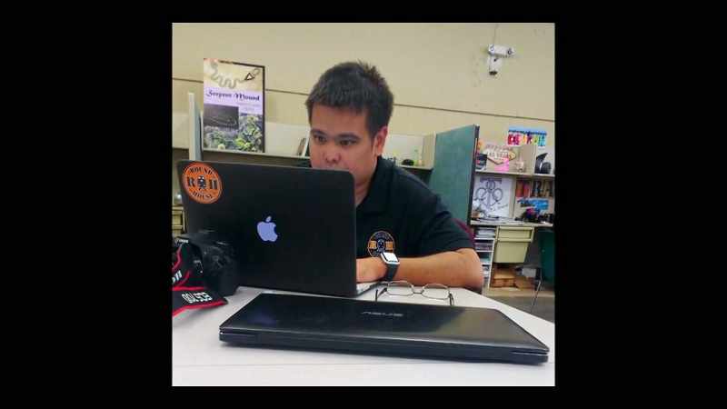 And Kyle comes in and he starts working on his computer