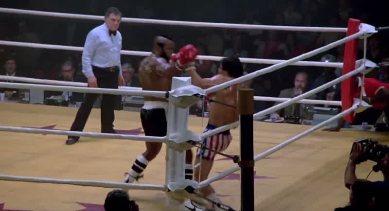 And Rocky throws him three rights to the head and a left