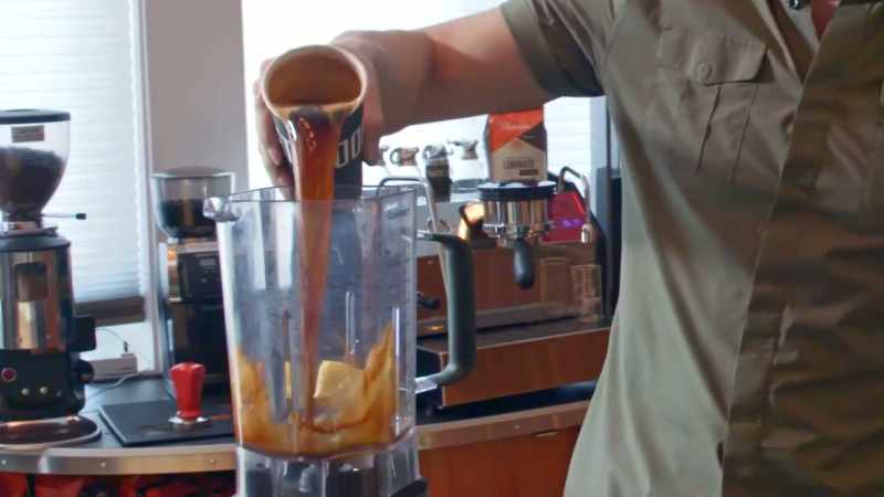 And then, add your brewed black coffee and you blend it