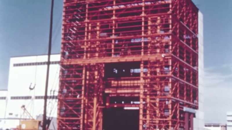 Announcer: Construction progressed