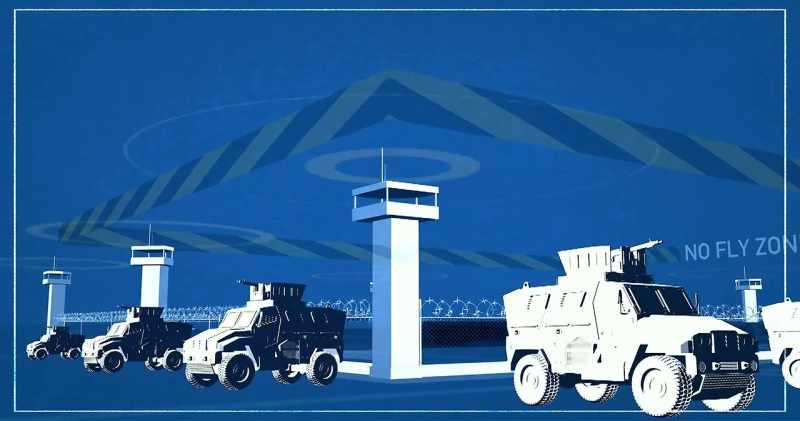 Armed convoys stood ready to repel ground assaults