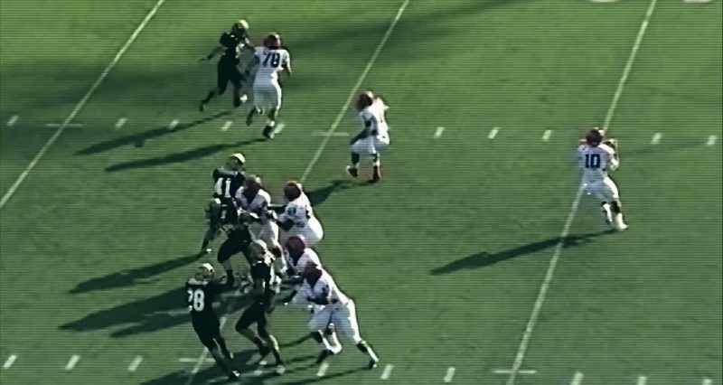 As Jackson takes a snap, goes to the right