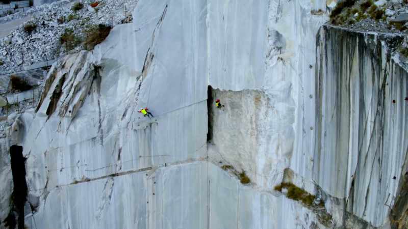 As the techioli inch their way down the marble quarry