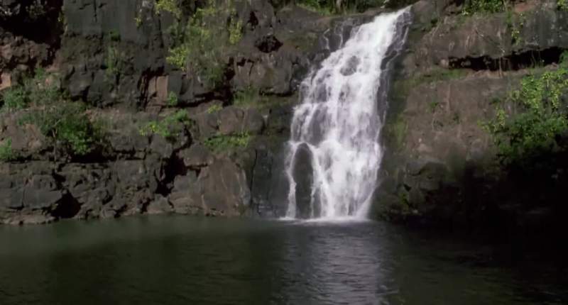 At a very big and expensive waterfall set