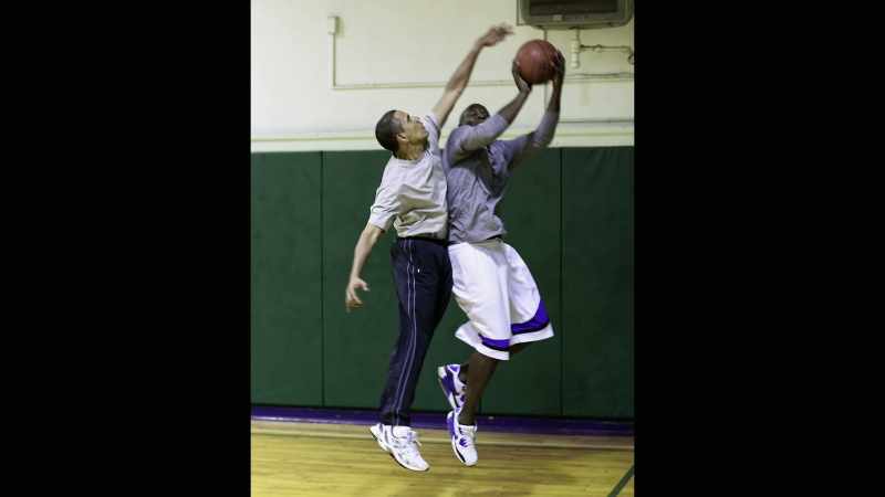 At one point, President Obama goes up