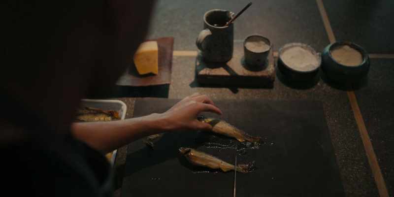 Ayu pizza is made by confiting the ayu