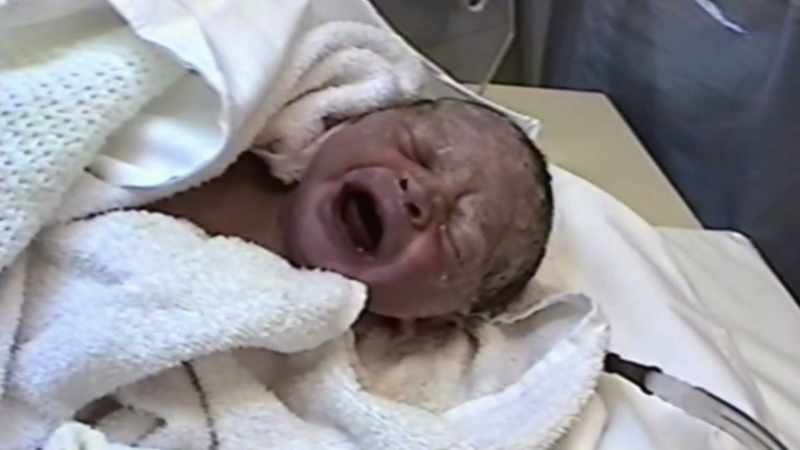 (baby crying)