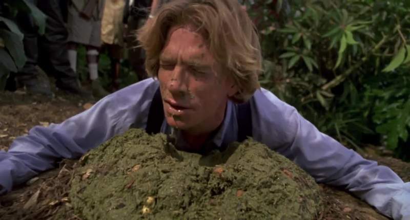 Bad guy falls in poop