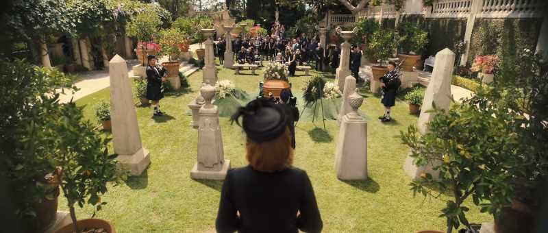 [bagpipes continue playing] - [Evelyn clears throat]