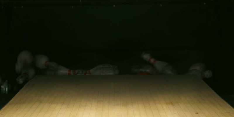 (ball thudding) - (bowling pins clattering)