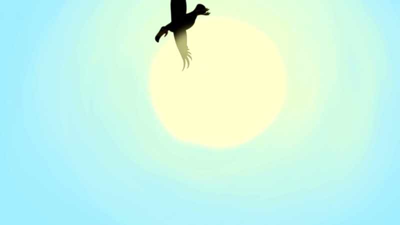 (bird screeching) (serious western music)