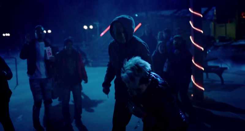 (BLADE SLASHES) - (PEOPLE EXCLAIM)