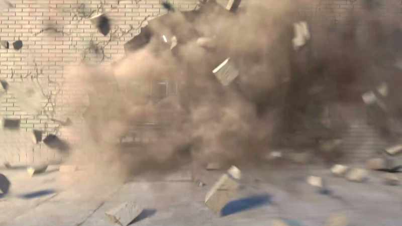 (boom) - (bricks clatter)