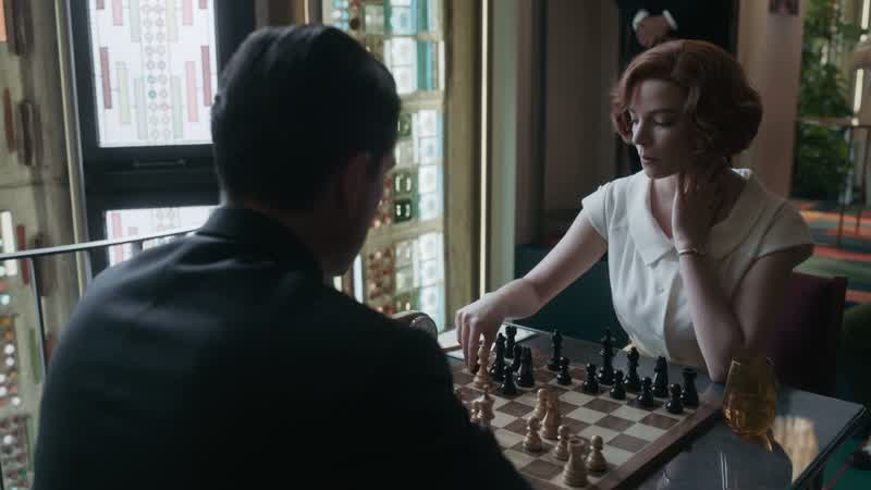 Harmon pushes her pawn to rook three, attacking Borgov's bishop