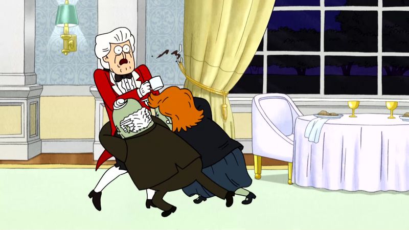 [ both grunting ]