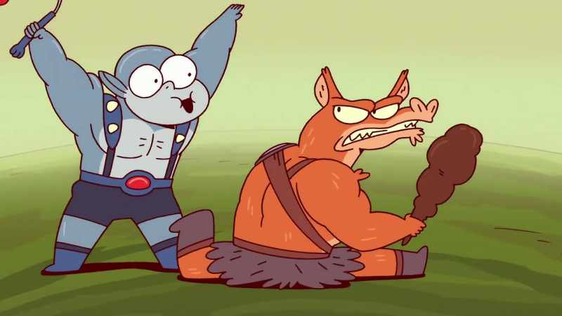 [both grunting]