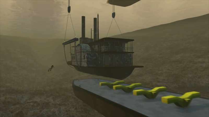 Bring in the third barge, push it underneath the Radnor