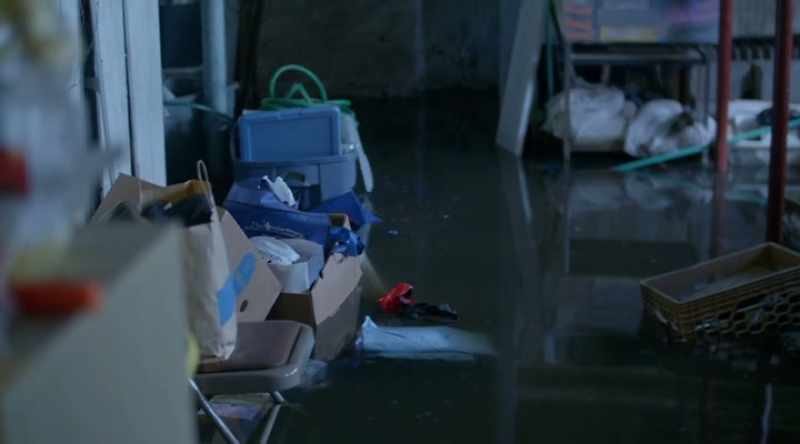 But that pipe's blocked, so the sewage is being