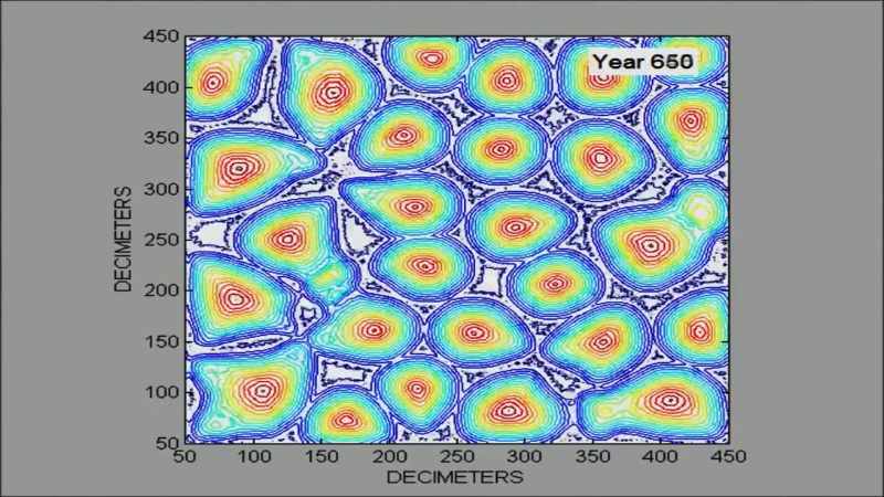 But as the simulation speeds through the years of gopher activity