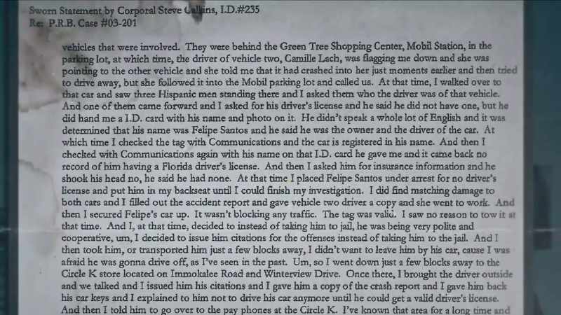 Calkins says he placed Felipe under arrest