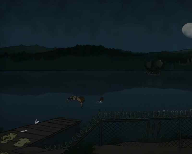 [ campers singing in distance]