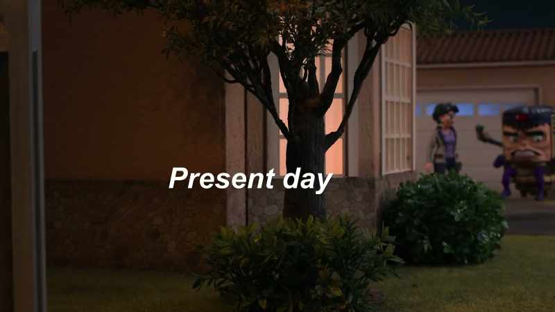 [car alarm horn blaring]