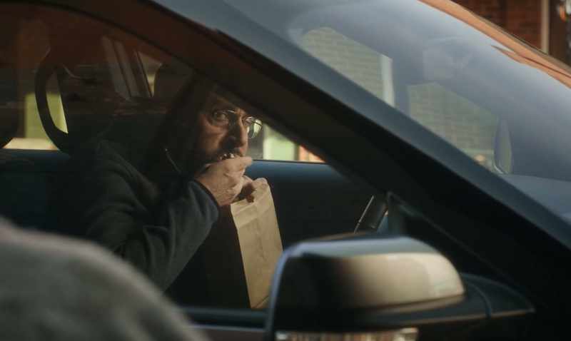 [car door opens, closes] - [car alarm honks]