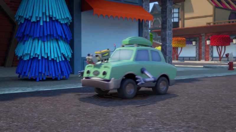 [car humming tune] -[rumbling]