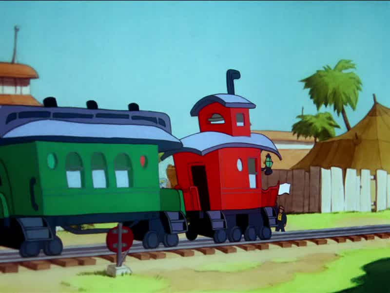 # Casey Junior's comin' down the track # Comin' down the track # With a smoky stack # Hear him puffin' # Comin' round the hill # Casey's here to thrill # Every Jack and Jill # Every time his funny #