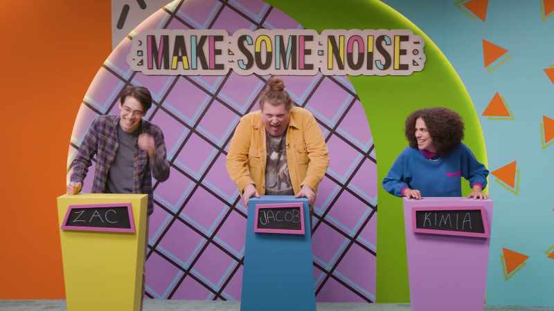(cast and crew laughing)