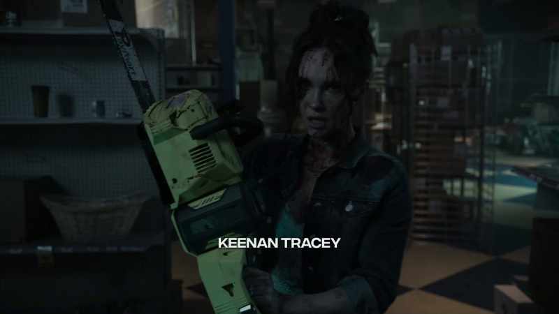 [chainsaw buzzing]
