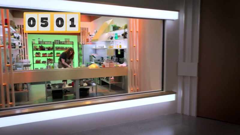 CHEFFY (on speaker): Chefs, five minutes remain