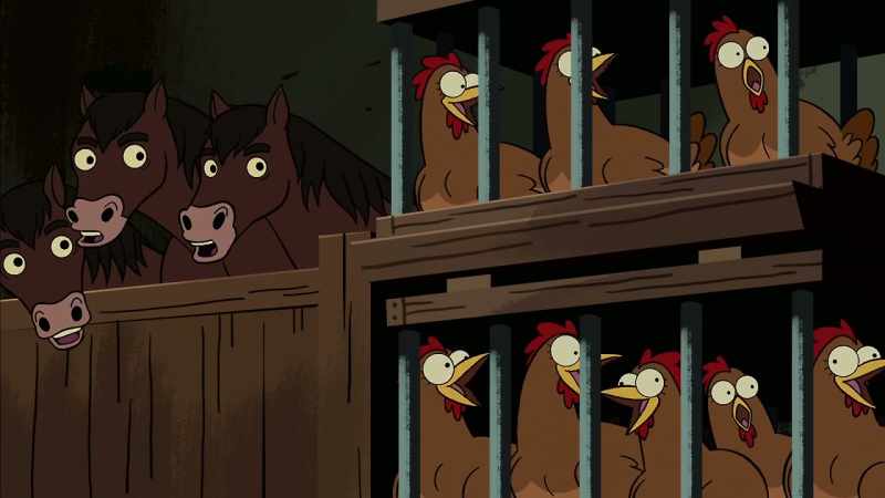 [ Chickens clucking ]