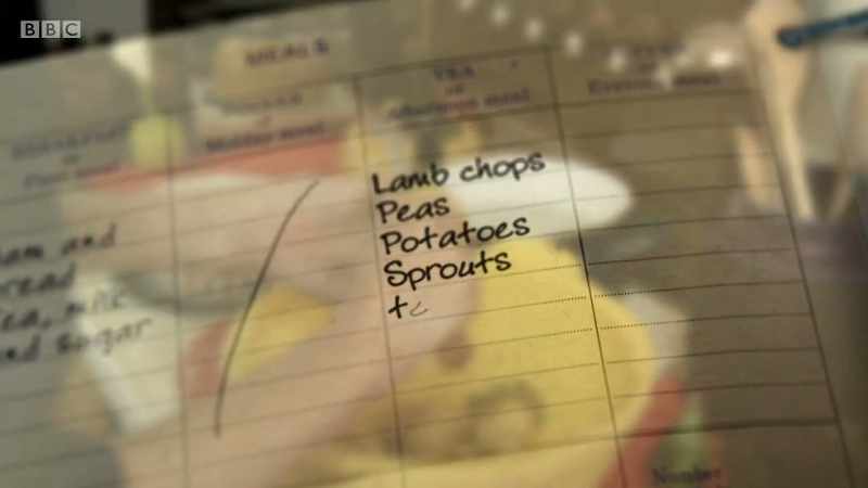 Chops, peas, potatoes, sprouts