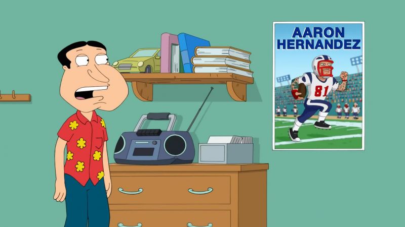 Chris still has an Aaron Hernandez poster up?