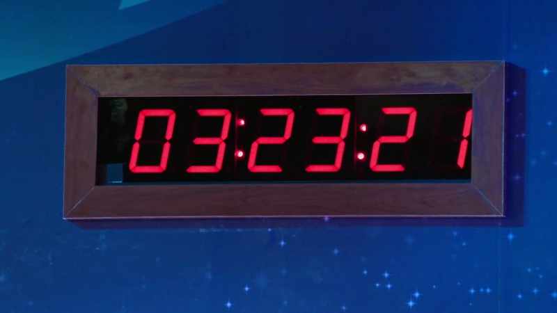[clock beeps]